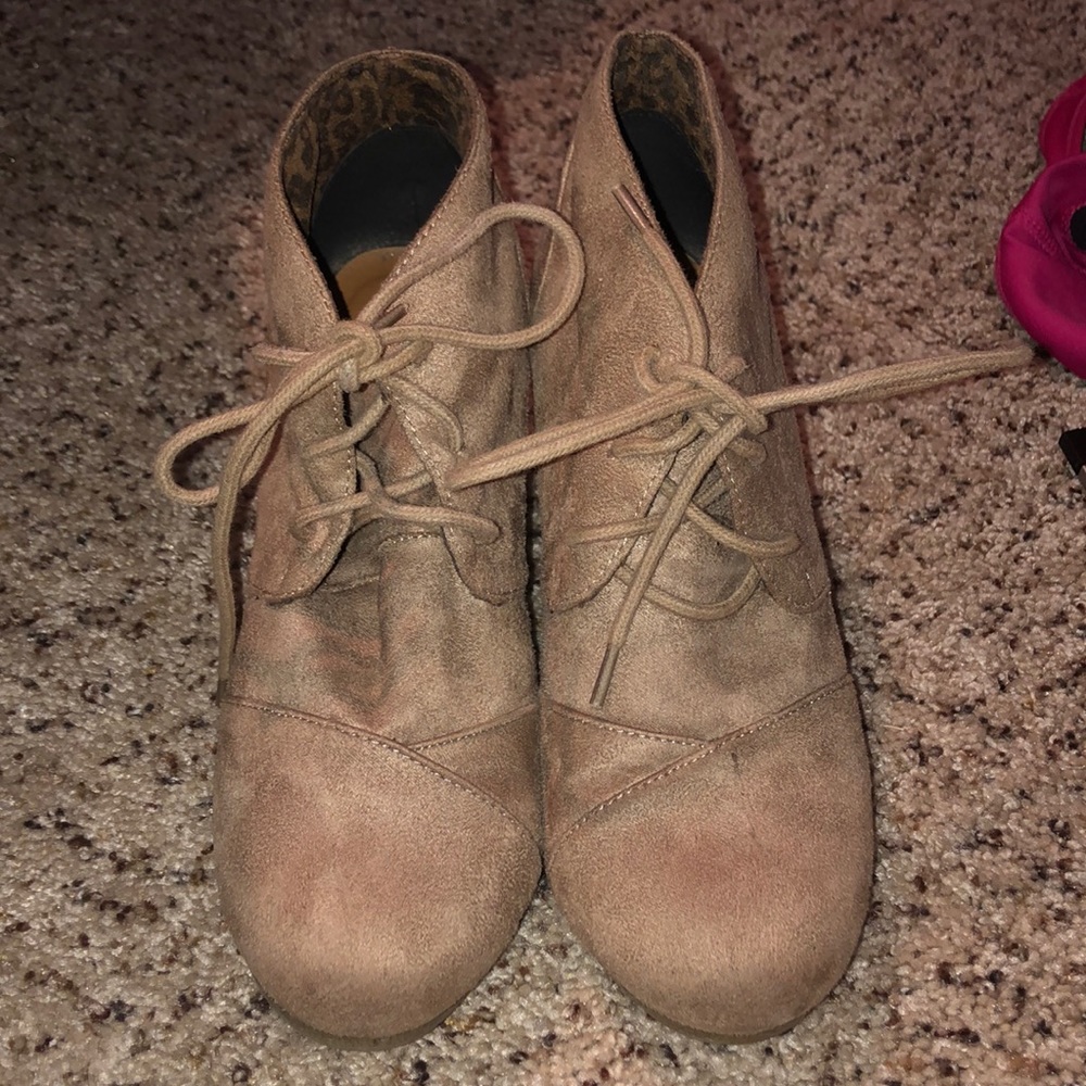 Tan wedge suede ankle booties